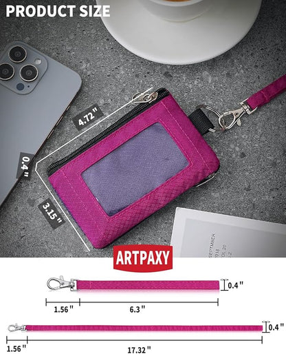 Minimalist Wallet For Mens Womens, Keychain RFID Blocking Zipper Small Wallet with ID Window 2 Lanyards,Water Resistant Travel Cash Card Coin Case Boys Girls