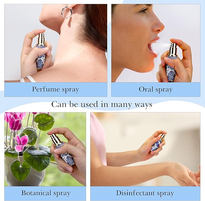 LUEXBOX Portable Perfume Bottle for Travel, Mini Refillable Perfume Dispenser, 5ml Faux Leather Leak Proof Perfume Atomizers, Blue and White Bottles Sprayer for Pocket Perfume (Blue Cloud)