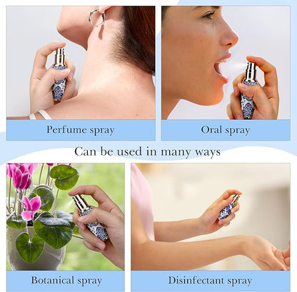 LUEXBOX Portable Perfume Bottle for Travel, Mini Refillable Perfume Dispenser, 5ml Faux Leather Leak Proof Perfume Atomizers, Blue and White Bottles Sprayer for Pocket Perfume (Blue Cloud)