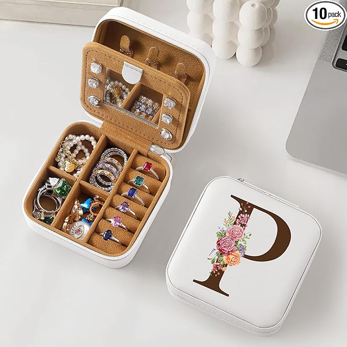 Parima Christmas Stocking Stuffers Gifts - Birthday Gifts for Her, Gifts for Wife, Gifts for Girlfriend, Gifts for Her, Personalized Initial Jewelry Box Travel Jewelry Case - Letter P, White