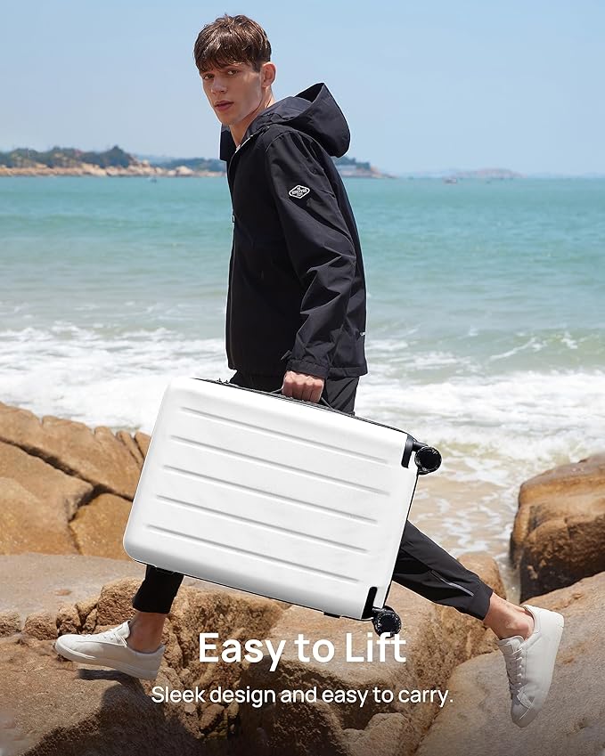 NINETYGO Carry On Suitcase, 20 Inch Carry-On Luggage with Double Spinner Wheels, Dry Wet Separate, PC Hard Case Suitcase, Lightweight Travel Luggage, TSA Approved (Solid White, Danube)