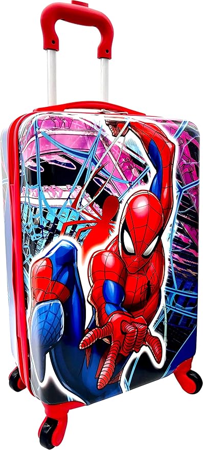 Fast Forward Kids Licensed Hard-Side 20” Spinner Luggage Lightweight Carry-On Suitcase (Spiderman - 1)