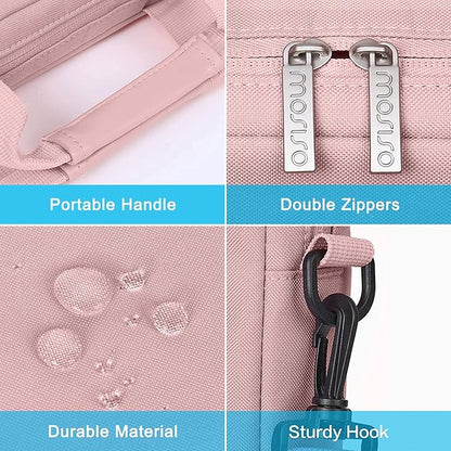 MOSISO Laptop Shoulder Bag 15.6 inch, 15-15.6 inch Computer Bag Compatible with MacBook Pro 16 inch, HP, Dell, Lenovo, Notebook with 2 Raised&1 Flapover&1 Horizontal Pocket&Handle&Belt, Pink