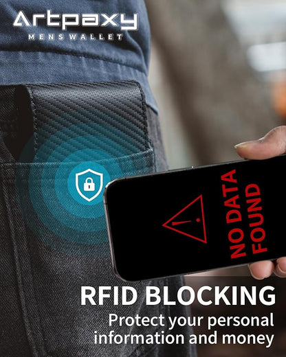 Mens Wallet Genuine Leather Bifold RFID Blocking Wallet for Men with 1 ID Window 13 Card Holders 2 cash pockets 1 Gift Box