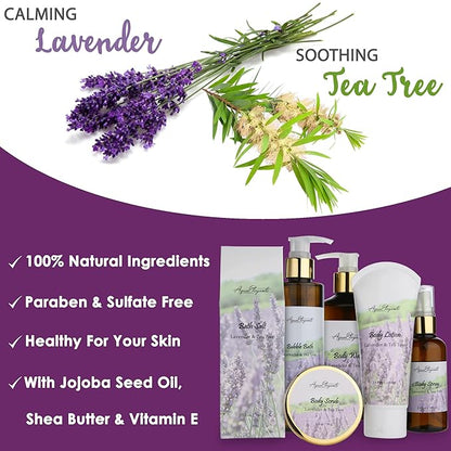 Spa Gift Baskets For Women - Luxury Bath Set With Lavender & Tea Tree Oil - Spa Kit Includes Body Wash, Bubble Bath, Lotion, Bath Salts, Body Scrub, Body Spray, Shower Puff, and Towel