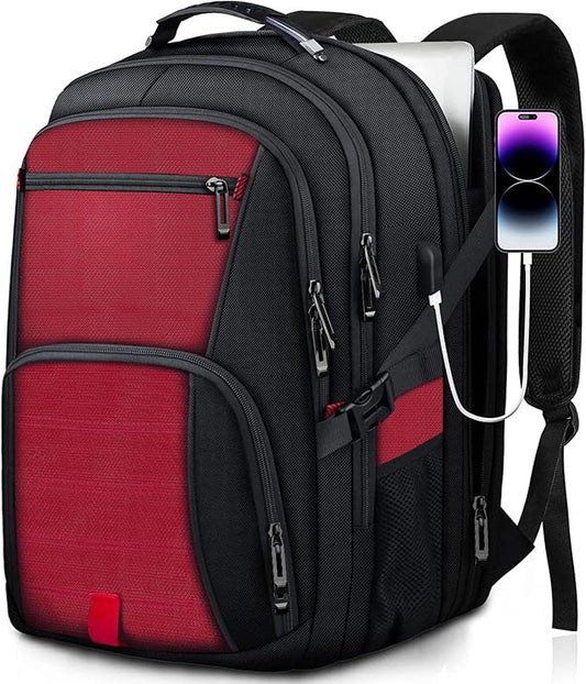 Extra Large Backpack, Travel Laptop Backpack, Sturdy TSA Water Resistant 17.3 Inch Carry on Backpacks with USB Port, Anti Theft Business Computer Backpacks Gifts for Men Women, Red
