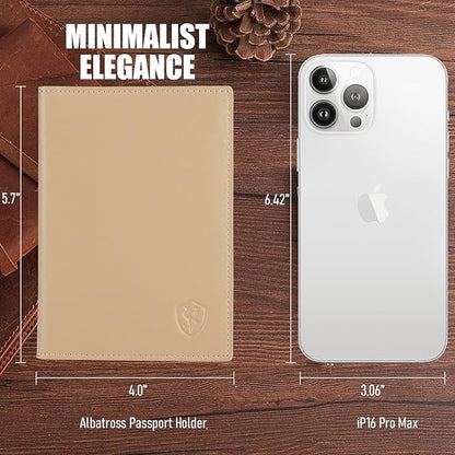 STAR VISTA Albatross Leather Travel Passport Holder, Minimalist Design, Calfskin Leather Case for Women and Men - Slim Passport Wallet, Bifold, RFID Blocking, Ivory