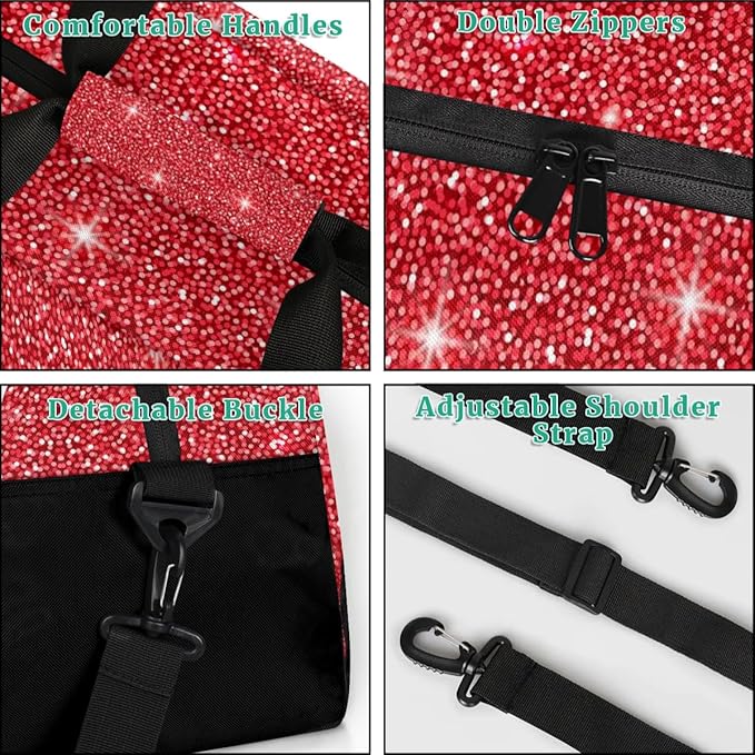 Personalized Kids Sports Duffel Bag with Name Custom Weekender Overnight Bag for Boys Girls Gym Bag Travel Dance Gymnastics Duffel Bag, Red Glitter