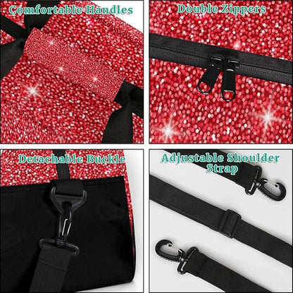 Personalized Kids Sports Duffel Bag with Name Custom Weekender Overnight Bag for Boys Girls Gym Bag Travel Dance Gymnastics Duffel Bag, Red Glitter