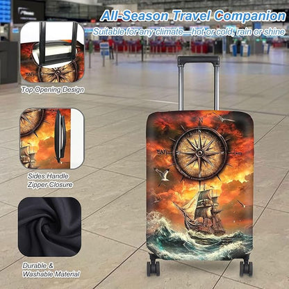 Luggage Cover Protector for 26-28 Inch Suitcases, TSA Approved Elastic Travel Suitcase Covers, Anti-Scratch Washable Luggage Sleeve for Carry On & Checked Bags, Compass Navigation