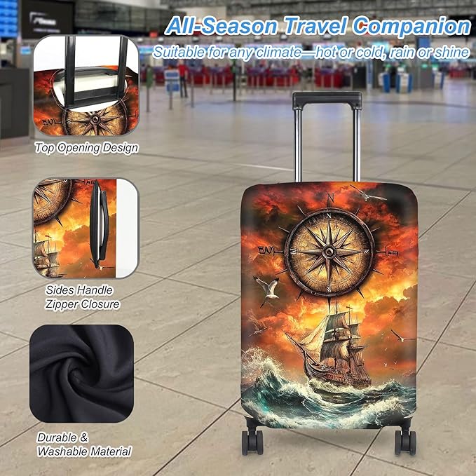 Luggage Cover Protector for 30-32 Inch Suitcases, TSA Approved Elastic Travel Suitcase Covers, Anti-Scratch Washable Luggage Sleeve for Carry On & Checked Bags, Compass Navigation