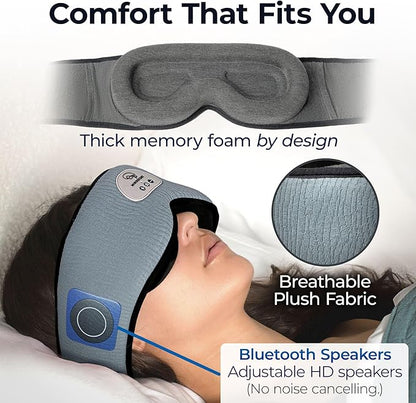 Mindsight DriftBand Sleep Mask with Bluetooth Headphones | Blackout Eye Mask with Memory Foam | Breathable Plush Fabric | Ultra-Thin Adjustable Speakers | Built for Sleep & Travel | Spot Clean Only