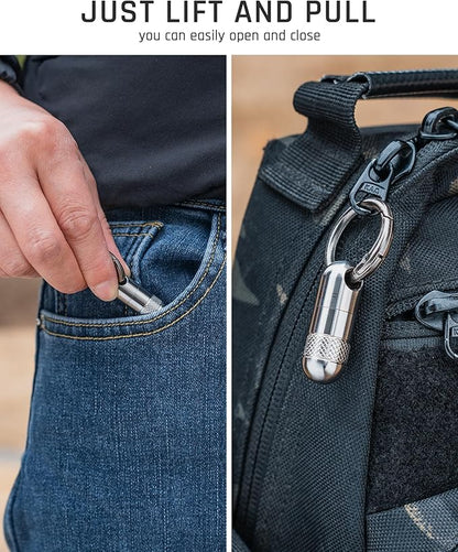 TISUR Small Keychain Pill Holder, Titanium Pill Case Waterproof Pill Fob for Travel Purse Pocket, Portable Pill Container Box Pill Organizer Tube (Upgrade Tiny 2pcs)