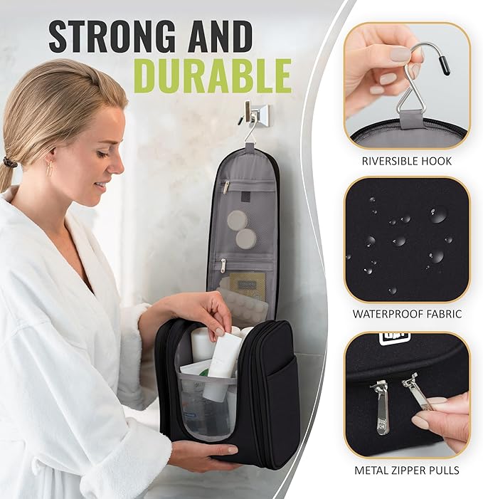 BOACAY Hanging Travel Toiletry Bag for Women and Men, Makeup Bag, Bathroom & Shower Organizer Kit for Accessories, Cosmetics, Travel Essentials