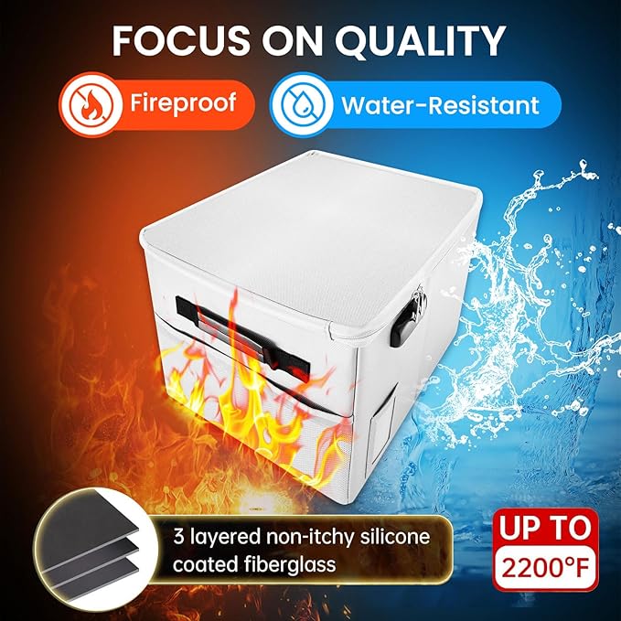 Upgraded 5200°F Fireproof Document File Organizer Box, Fireproof Storage Filing Cabinet Box with Lock, Portable Office Safe for Hanging Letter/Legal Folder 16.1 x 12.9 x 11in (Grey)