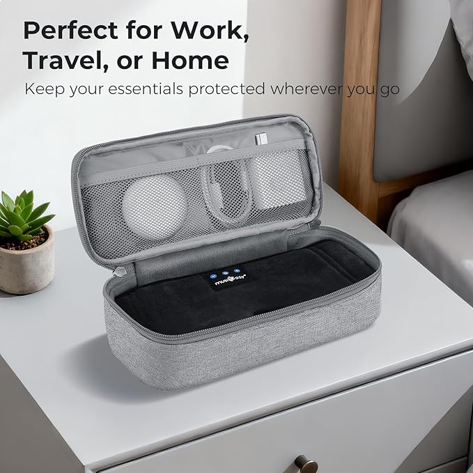 MUSICOZY Travel Storage Case for Bluetooth Sleep Mask & Electronics, Polyester Organizer Bag with Partition Pockets, Adjustable Dividers, Shock-Resistant Design for Cables, Chargers & Accessories