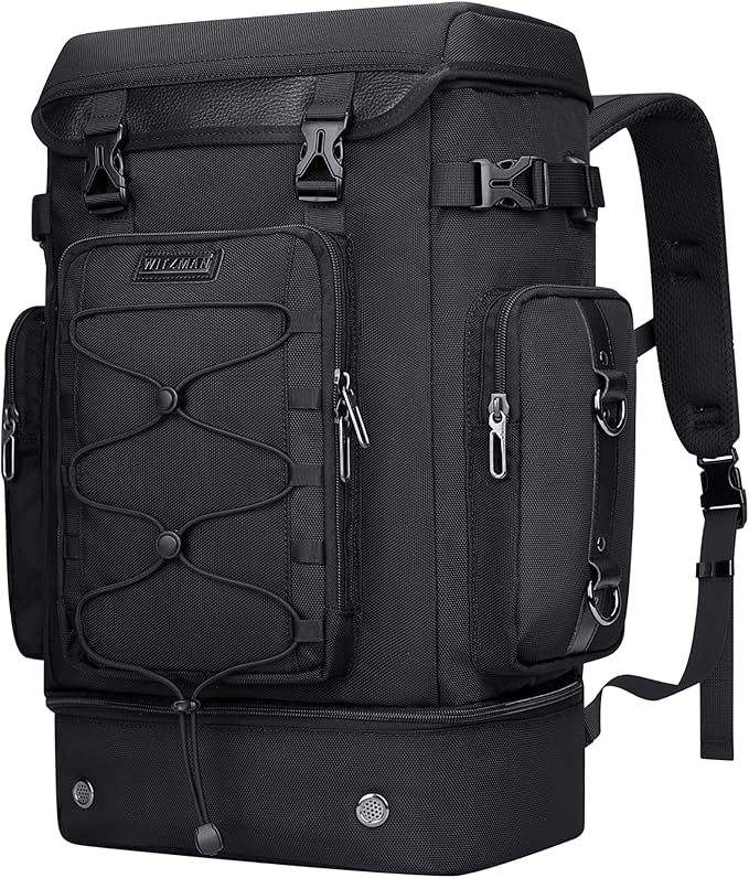 WITZMAN Travel Backpack for Men Women Carry on Bags for Airline Approved Convertible Duffle Luggage Backpack Shoe Compartment (B691 Black)