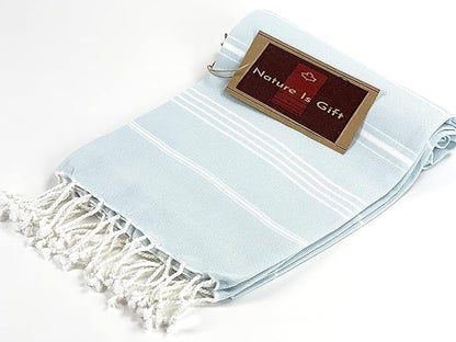 Beach Towel 100% Cotton Turkish Beach Towel Adult 38x70 Inch Pre-washed Absorbent Extra Large|Sand Free Quick Dry BathTowels|Lightweight Blanket|Travel Cruise Camping Spa Gym Yoga Towel|Baby blue