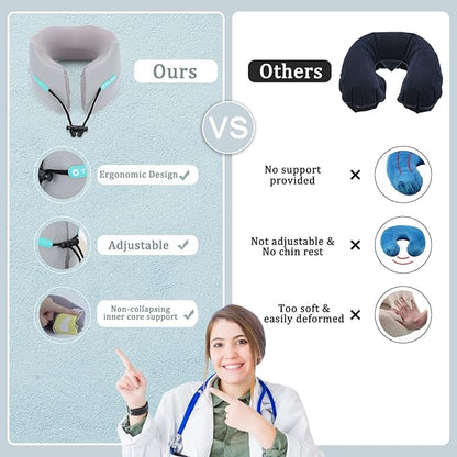 GOLDORANGE Travel Pillow Flight Neck Pillows Best Memory Foam Neck Pillows for Sleeping Airplane Car Home Office Chin Head Support Rest Travel Essentials with Compact Carry Bag Grey S