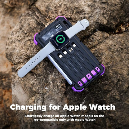 BLAVOR Solar Power Bank 20000mAh Built-in Cables, Wireless Charger for Apple Watch, 20W Fast Charging Battery Pack with USB C, Flashlight, Solar Charger for iPhone, iPad, iWatch, Samsung