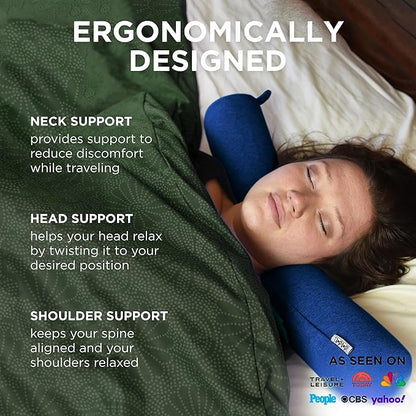 Dot&Dot Twist Memory Foam Travel Pillow for Airplanes - Travel Neck Pillow for Sleeping - Airplane Pillow for Neck Support - Adjustable, Bendable Neck Roll Pillow (Sapphire, One Size)