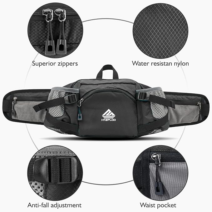 Fanny Pack Waist Bag with Water Bottle Holder for Men Women Running Hiking Travel Dog Walking Workout Cycling Outdoor (Black)