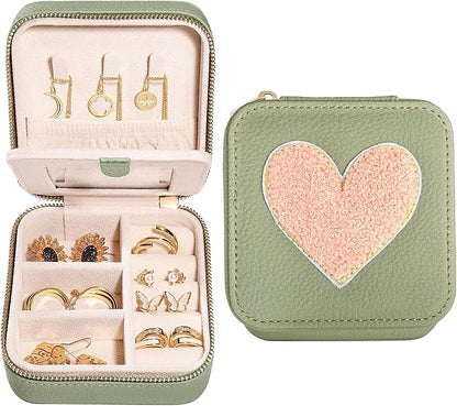 S.Leaf Travel Jewelry Organizer Boxes for Women Small Portable Necklace Earrings Bracelet Rings Travel Case Best Friend Birthday Gifts for Women Trendy (03_Lychee_Heart)