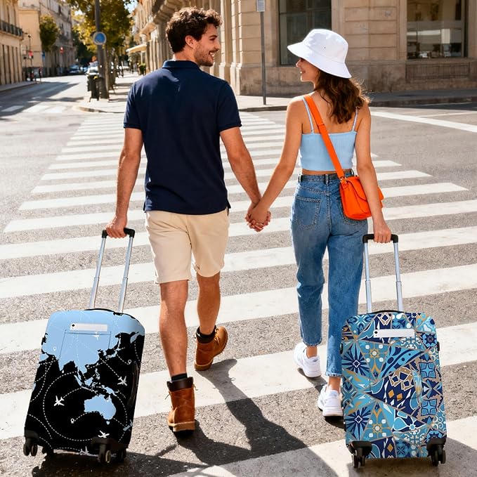 Portuguese tiles Travel Luggage Cover, Travel-Themed Suitcase Protector Stretchable, Washable Travel Suitcase Cover (XL for 29-32 Inch Luggage)