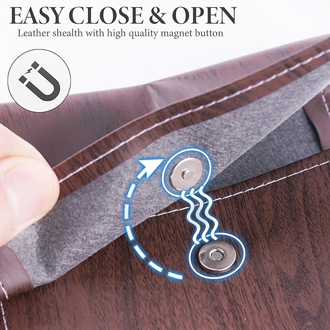 Pill Organizer,LIZIMANDU Weekly Travel Pill Case Box Medication Reminder Daily AM PM, Day Night 7 Compartments,for 4 Times A Day, 7 Days a Week-Includes Leather PU Carrying Case(1-Wood-Dark Brown)