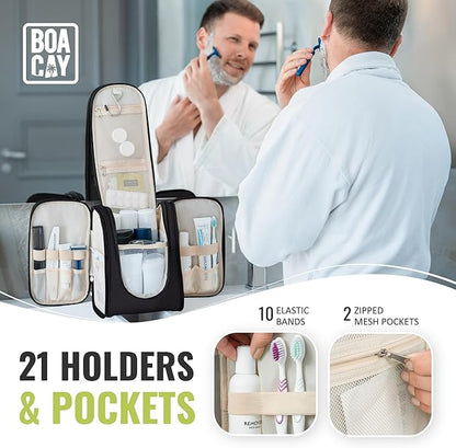 BOACAY Hanging Travel Toiletry Bag for Women and Men, Makeup Bag, Bathroom & Shower Organizer Kit for Accessories, Cosmetics, Travel Essentials