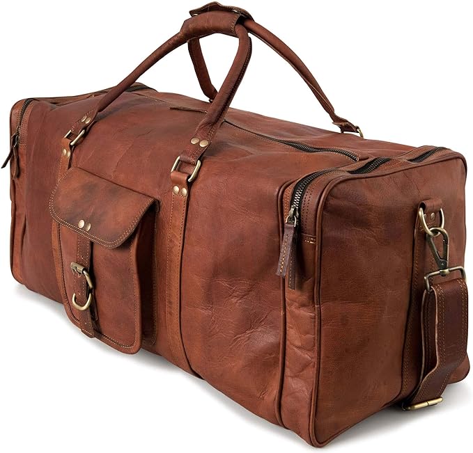 Berliner Bags Vintage Genuine Leather Duffle Bag New York XL for Travel or the Gym, Weekender, Travel Bag, Overnight Bag for Men and Women - Brown
