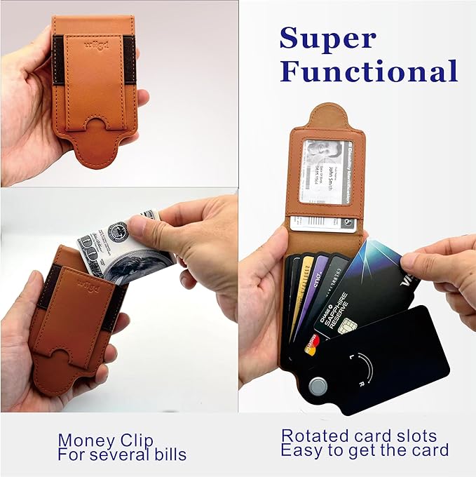 RFID Blocking Leather Wallet with Patented Rotating Card Holder – (5+3) 8 Card Slots, ID Window & Cash Pocket | Patented Anti-Theft Design (Brown)