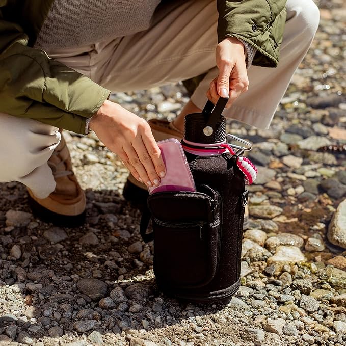 Insulated Water Bottle 128oz,Triple Wall Vacuum Stainless Steel(Dishwasher Safe),Leak Proof & Non-BPA,Flask Jug with Paracord Handle & Straw Spout Lids Sports Navy Blue