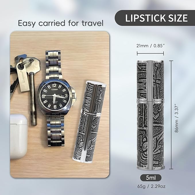 5ml Perfume Spray Bottle, AG00BQ Leather Refillable Dispenser Bottom Fill Fragrance Scent Container, Portable and Leak-proof Suitable for Traveling & Outgoing (Egypt Print Gold)