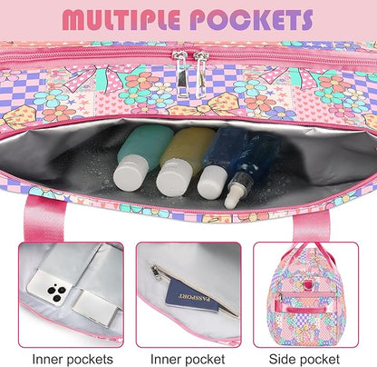 Duffle Bag for Girls Travel Duffle Carry On Tote Weekender Bag Large Capacity Overnight Bag With Shoe Compartment Gym Tote with Dry and Wet Separation