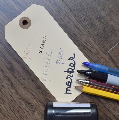 100 Large Manila Paper Tags with String Attached - # 8, 6 1/4" x 3 1/8" - Shipping Tags with String for Labeling, Blank Hang Labels with Ties