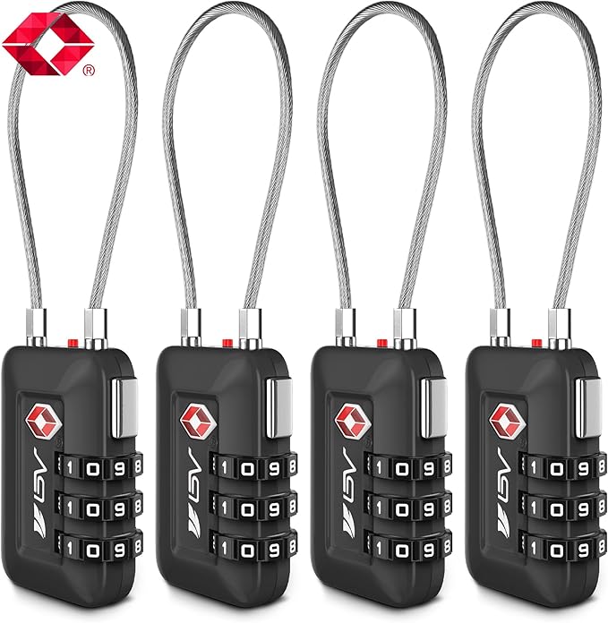 TSA Accepted Luggage Travel Lock, Set-Your-Own Combination Lock for School Gym Locker, Luggage Suitcase Baggage Locks, Filing Cabinets, Toolbox, Case (Black, 4 Pack)