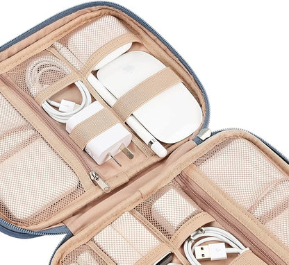 NISHEL Travel Cord Organizer Case, Tech Electronic Bag, Essentials for Charger, Cable, Phone, Hard Drive, USB, SD Card, Aegean-Blue