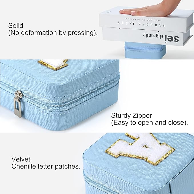 Parima Mom Gifts for Women, Travel Jewelry Case for Mother Gifts | Travel Gifts for Mother Mom from Daughters | Travel Essentials Small Jewelry Box | Jewelry Travel Organizer - Letter T, Sky Blue