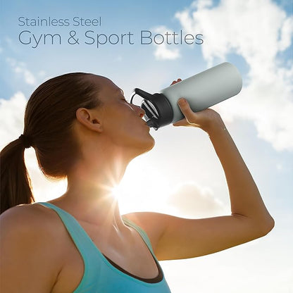 SipX™ Triple-Insulated Stainless Steel Water Bottle 25oz. With 3 Lids, BPA-Free Reusable Insulated Water Bottle Keeps Cold 24 Hours, Metal Water Bottle Made Of Sustainable Material For Hiking & Biking