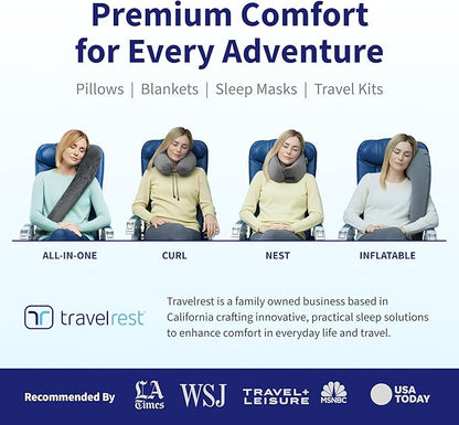 TRAVELREST Nest Neck Pillow Travel Essentials - Memory Foam Pillow and Patented Design, Support for Long Flights, Travel Accessories, Comfortable and Compact, Washable, Attaches to Luggage - Gray