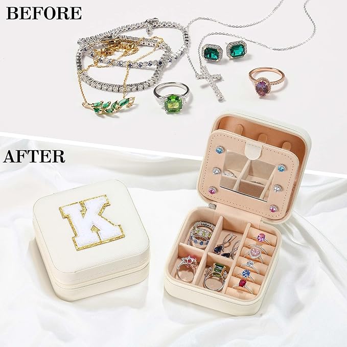 Parima Small Jewelry Box for Girls, Initial Jewelry Boxes for Girls | Small Jewelry Organizer | Travel Jewelry Case -Initial R-White