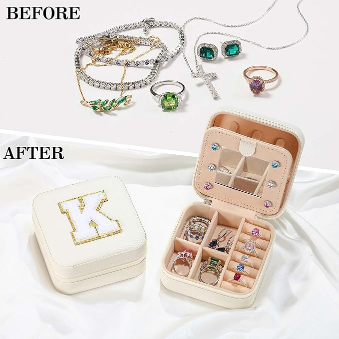 Parima Christmas Stocking Stuffers Gifts for Teenage Girls, Women | Proposal Unique Travel Essentials Small Jewelry Box Case-Initial S White