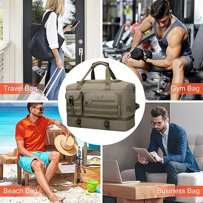 WITZMAN Duffle Bag for Men 50L Canvas Weekender Overnight Bag with Toiletry Bag Sets Travel Duffel Bag Shoes Compartment(A8010-2 Army Green)