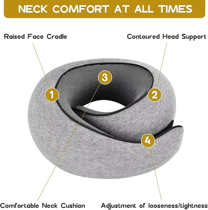Ergonomic Memory Foam Travel Neck Pillow for Airplane - Ultimate Accessories & Road Trip Essentials for Neck Pain Relief - Perfect Travel Gifts for Men Women & Toddler Pillow