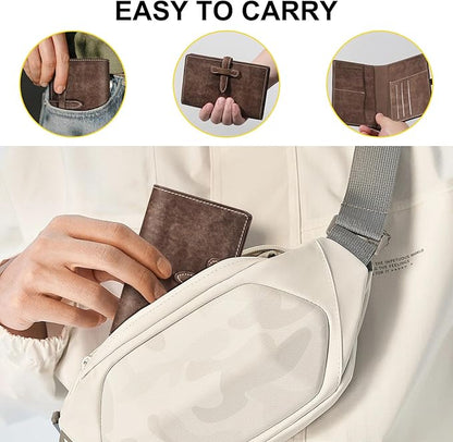 Leather Passport Holder for Travel Women Men, RFID Blocking Card Slot, Top-Grain leather with Magic Buckle, Boarding Pass Pocket,Retro Passport Wallet,khaki