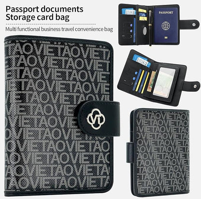 Passport Holder Wallet Bag with AirTag Holder, Card Slots and Passport Solt Ticket Cash Solt, Photo Solt Sim Card Pen Slot.Black