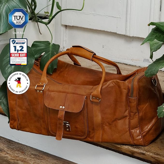 Berliner Bags Vintage Genuine Leather Duffle Bag New York XXL for Travel or the Gym, Weekender, Travel Bag, Overnight Bag for Men and Women - Brown