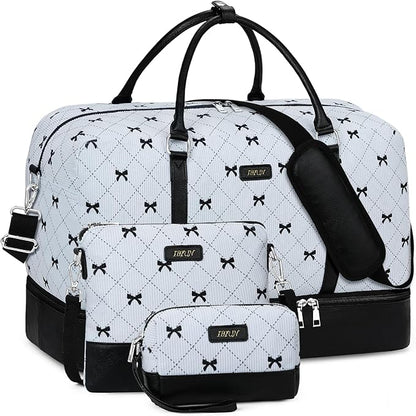 IBFUN Weekender Bags for Women, 21" Weekender Travel Bag, Travel Duffle Bag with Shoe Compartment Carry on Overnight Duffel Bag for Weekend Travel Business Trip, 3PCS
