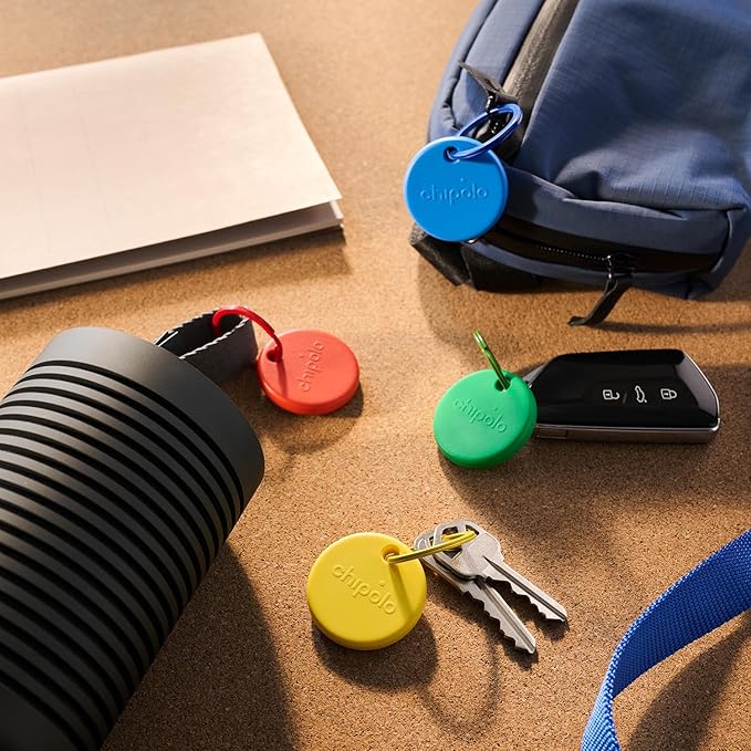 Chipolo POP Tracking Tag - Colorful, Compatible, Loud Bluetooth Tracker with Call Your Phone & Out of Range Alerts, Works with Apple Find My or Find Hub on Android - 4 Pack (Standard Mix)